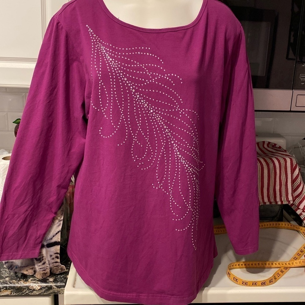 Z women's Bob Mackie purple stretch long sleeve plus size top 2X